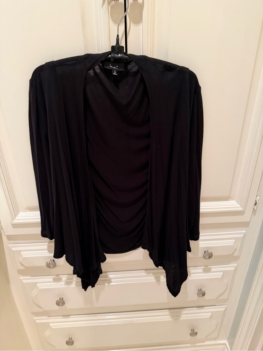 love J Black Open-Front Draped Cardigan